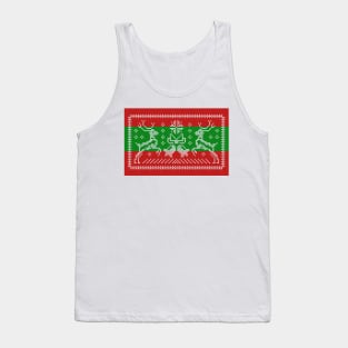 Ugly sweater pattern jingle bells and Christmas reindeers red green Tank Top